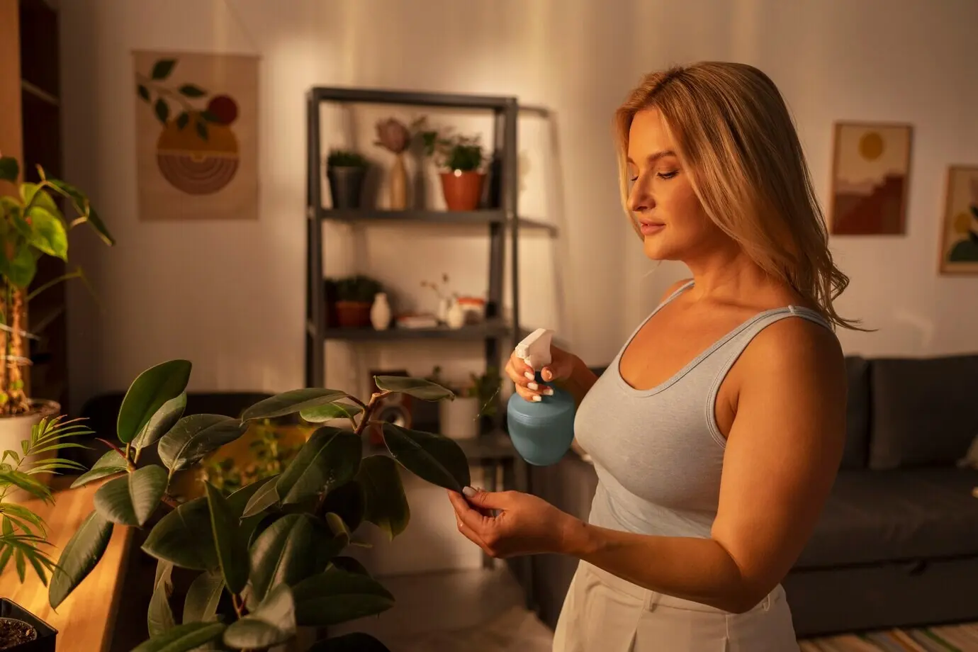 Seitenansicht einer Frau, die sich zu Hause entspannt